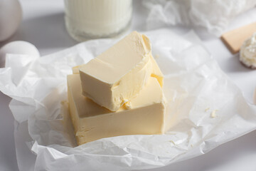 Baking Ingredients: Cottage Cheese, Flour, Milk, Eggs and Butter