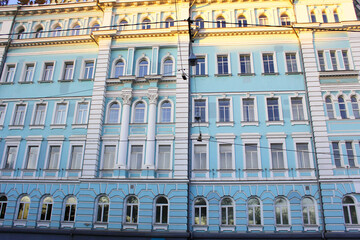 Romantic view of a historical city building in the old town of Vintage architecture classical...