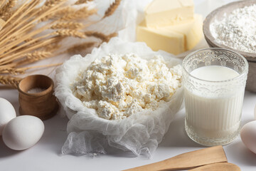 Baking Ingredients: Cottage Cheese, Flour, Milk, Eggs and Butter