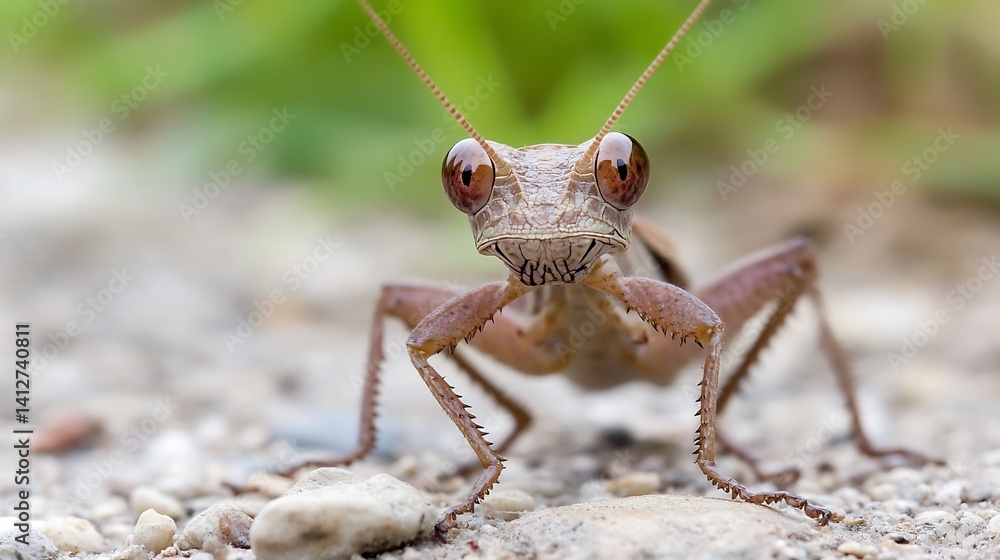 Poster Close-Up of a Grasshopper on the Ground with Intricate Details and Features : Generative AI