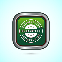 Satisfaction guaranteed icon design illustration, 100 percent satisfaction badge label sign, Green color square button design