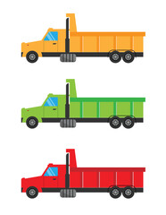 Truck Side View Isolated on White Different Colors. Industrial vehicles, industry and technology vector