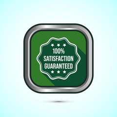 Satisfaction guaranteed icon design illustration, 100 percent satisfaction badge label sign, Green color shadow button design