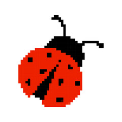 Obraz premium Pixel art, ladybug. Pixelated game design. Retro pixel art. Vector illustration isolated on white background.