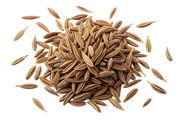 Pile of cumin seeds isolated on transparent background
