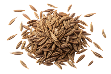Pile of cumin seeds isolated on transparent background