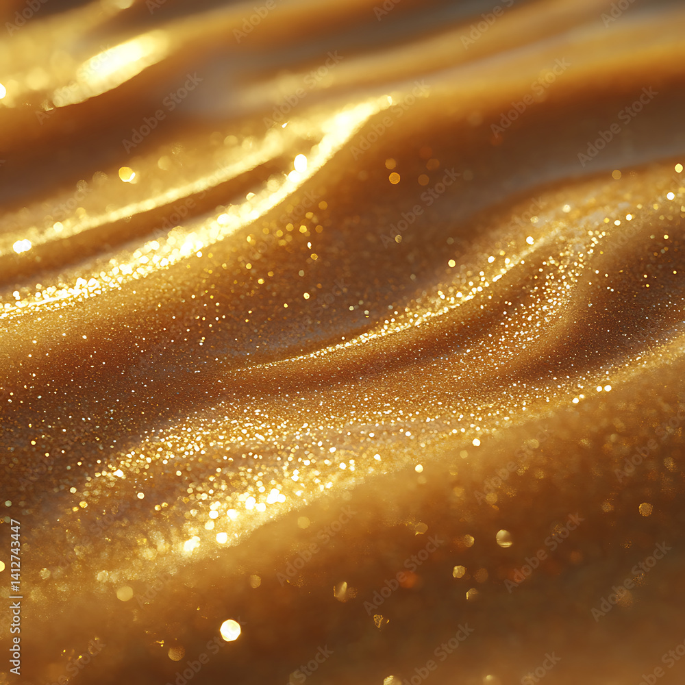 Poster shimmering golden fabric with soft waves and sparkling texture creates luxurious and elegant atmosph