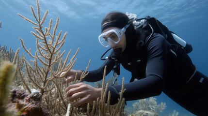 Marine Biologist Studying Coral Reefs in the Ocean Depths
