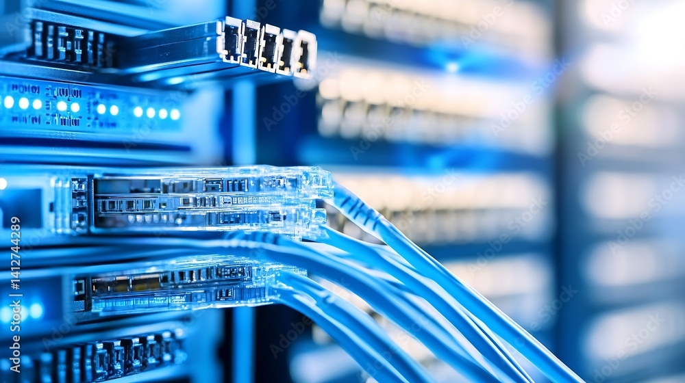 Poster network server cables and connections in data center : generative ai