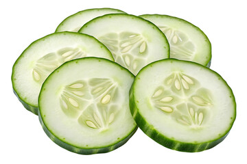 Fresh cucumber slices stacked isolated on transparent background