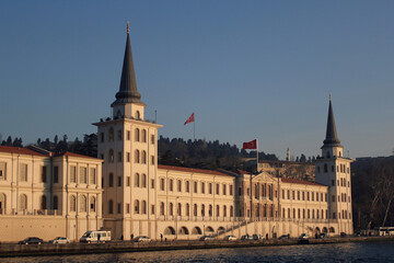 Fototapeta premium An elegant building on the Bosphorus Strait, on the Sea of Marmara in Istanbul, Turkey. 