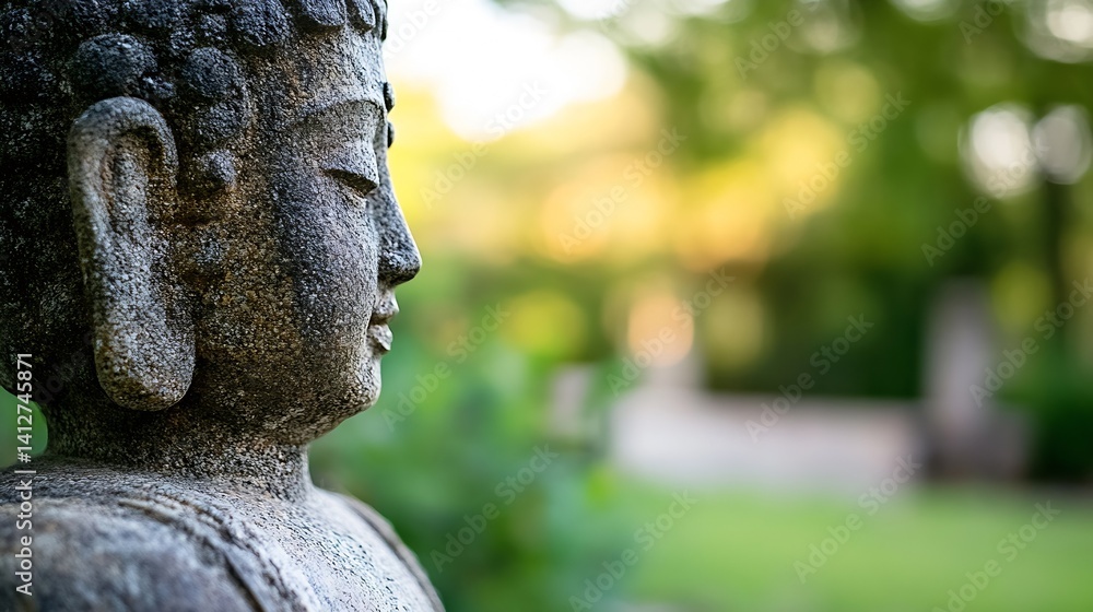 Poster buddha statue in tranquil garden setting capturing serenity and spirituality : generative ai