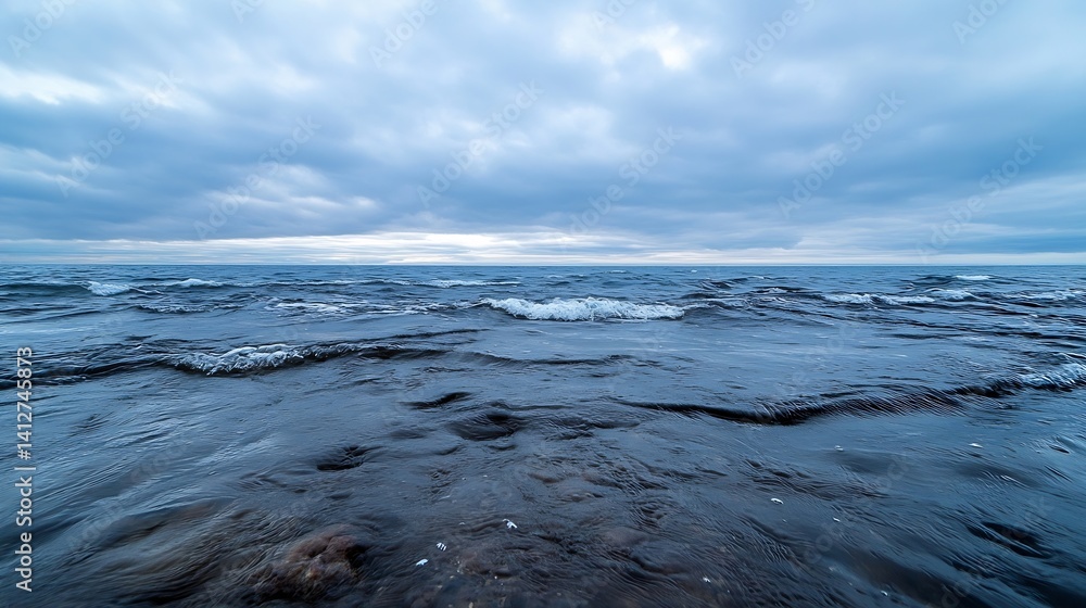 Poster moody landscape of a wild sea with waves and overcast sky capturing nature's power : generative ai