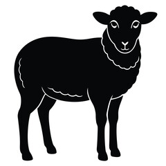 Pet sheep in linocut textured style. Isolated on white background vector illustration