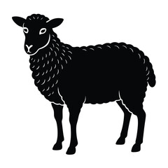 Pet sheep in linocut textured style. Isolated on white background vector illustration