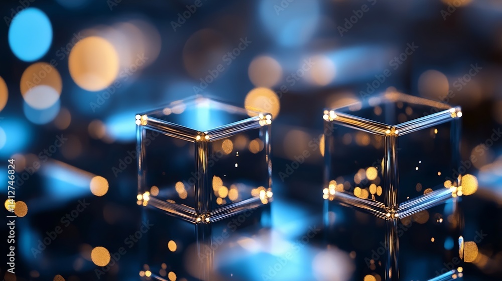 Fototapete Stunning crystal cubes with shimmering lights creating an artistic and dreamy atmosphere of elegance : Generative AI