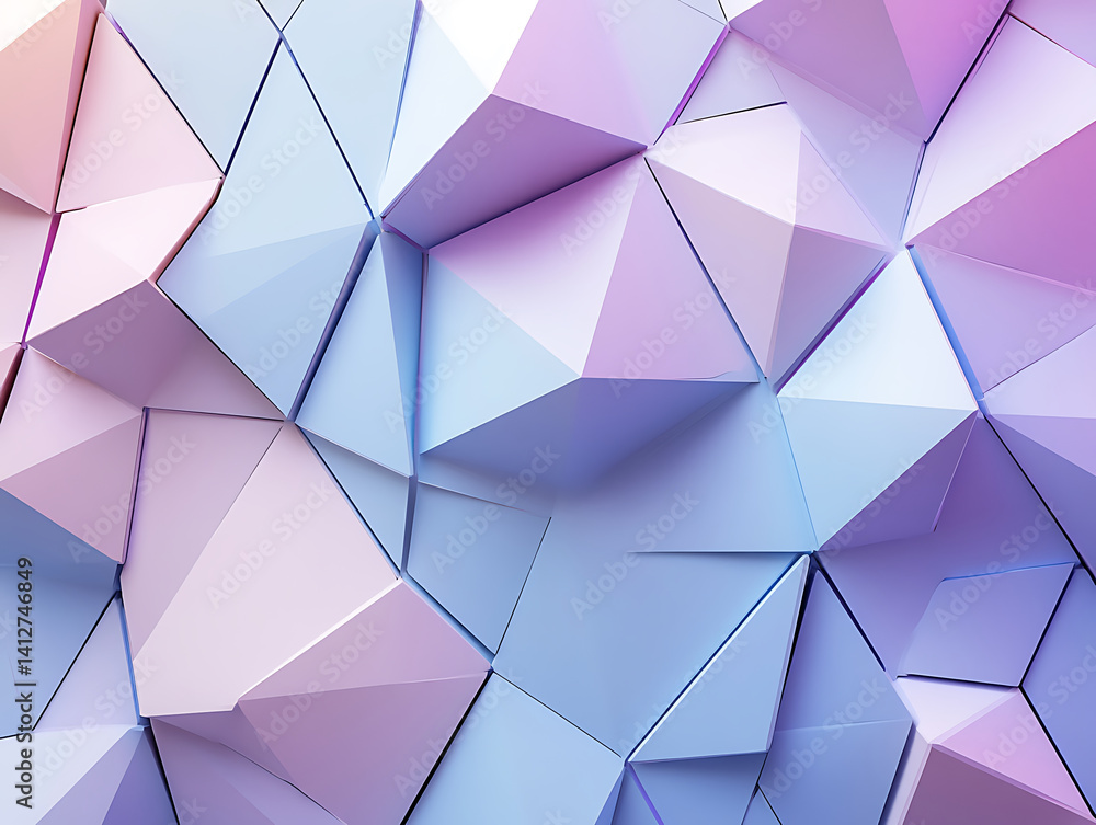 Aufkleber minimalist 3d low poly abstract background featuring geometric shapes in soft pastel colors of pink 