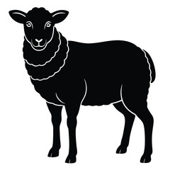 Pet sheep in linocut textured style. Isolated on white background vector illustration