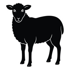 Pet sheep in linocut textured style. Isolated on white background vector illustration