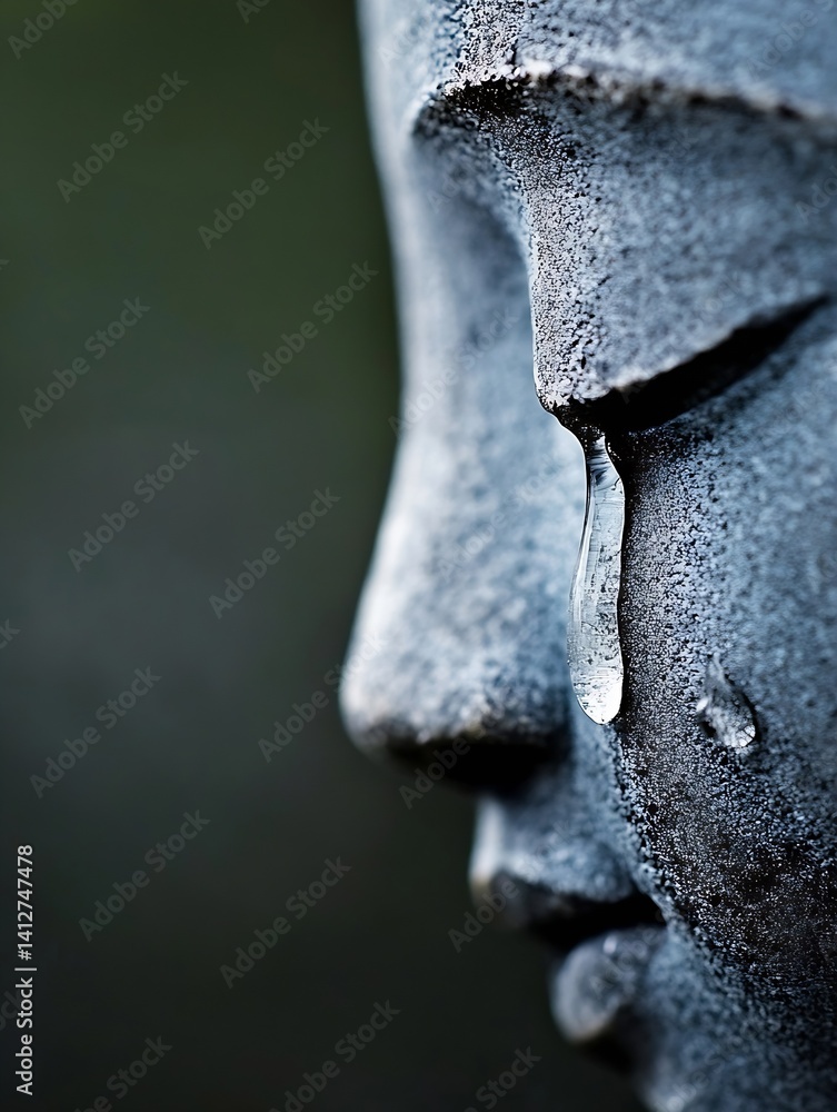 Poster emotionally charged close up of a serene buddha statue depicting a tear drop essence of peace and tr