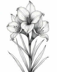 Elegant Floral Line Art Drawing of Amaryllis Flowers