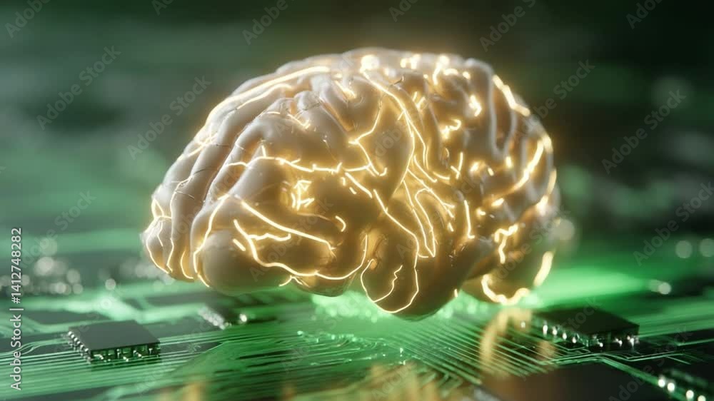 Poster brain connectivity: a luminous digital rendering of a brain, symbolizing intelligence and innovation