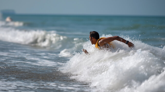 Lifeguard Swiftly Rescues Struggling Swimmer at the Beach