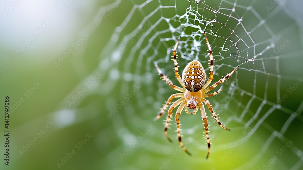 Poster Close Up of a Colorful Spider on a Web with a Blurred Nature Background : Generative AI