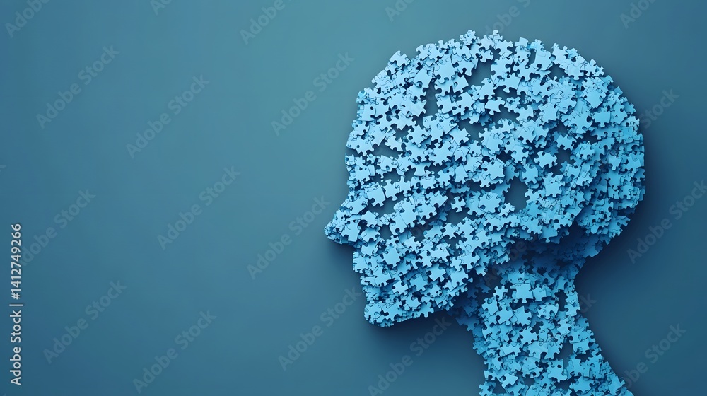 Poster abstract brain made of puzzle pieces representing intelligence and cognition metaphor