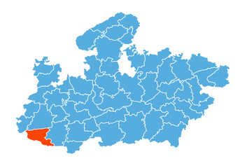 Barwani District map highlighted in Madhya Pradesh state map 