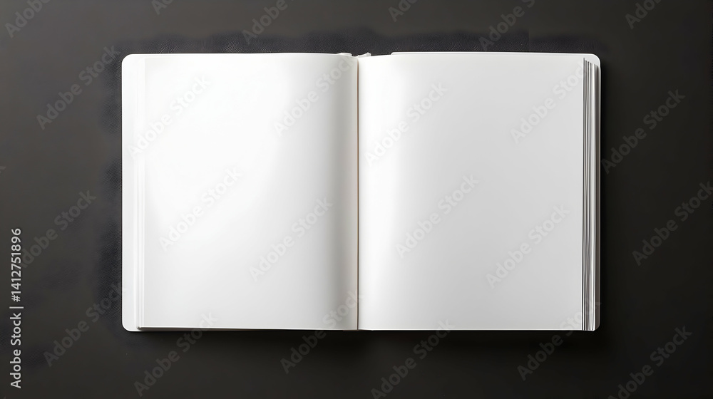 Poster blank open notebook on dark background