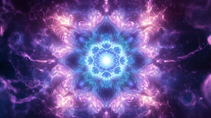 Obraz premium Vibrant Purple Blue Cosmic Mandala Nebula Background