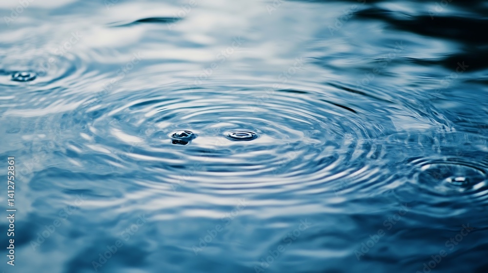 Poster water surface with ripples and droplets creating a serene calming effect : generative ai