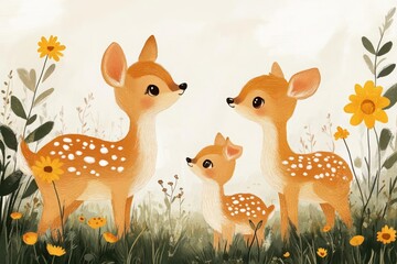 Cute deer family in a meadow