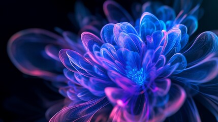 Abstract luminous flower with glowing petals in blue and pink shades
