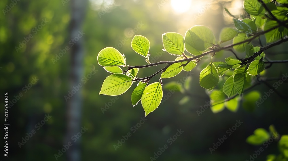 Aufkleber Sunlit Green Leaves with Soft Background in Natural Setting : Generative AI