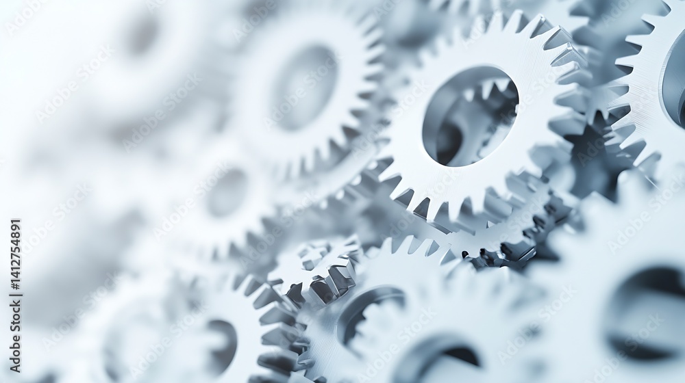 Leinwandbilder close up of interlocking silver gears in a mechanical system showcasing movement and engineering : g