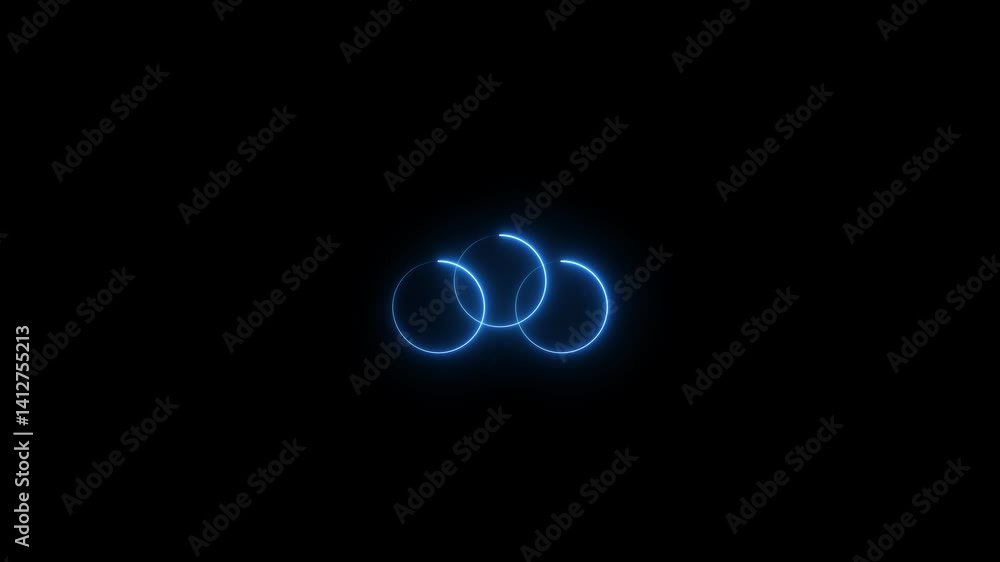 Wall mural glowing neon blue circle frame loading icon animation in retro style 4k video.