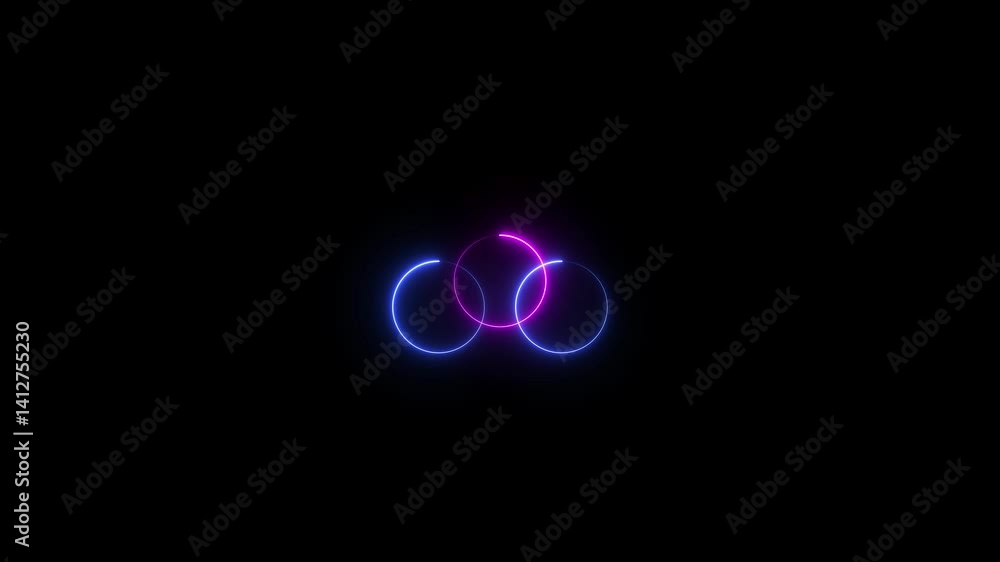 Wall mural glowing neon blue circle frame loading icon animation in retro style 4k video.