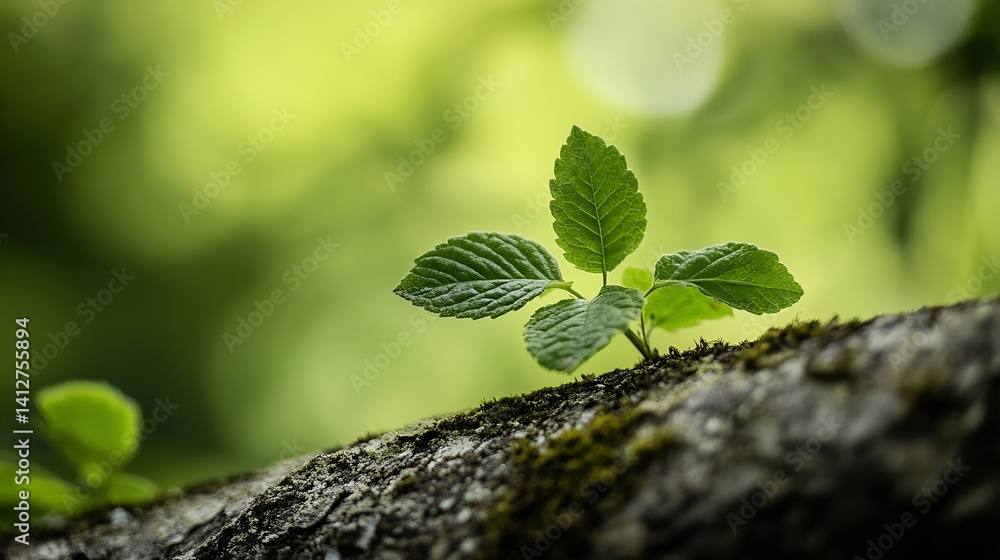 Poster close up of fresh green leaves on a tree trunk surrounded by lush nature : generative ai