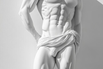 Naklejka premium men's body perfectly sculpted abs and a subtle V-line , perfect shape, high detail, in style of fashion magazine cover , in shape, healthy lifestyle ,firm body 