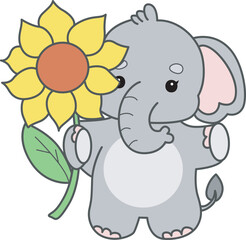 Cute Elephant vector icon. Funny baby Elephant animal series stock illustration. Life of fluffy Elephant designs.