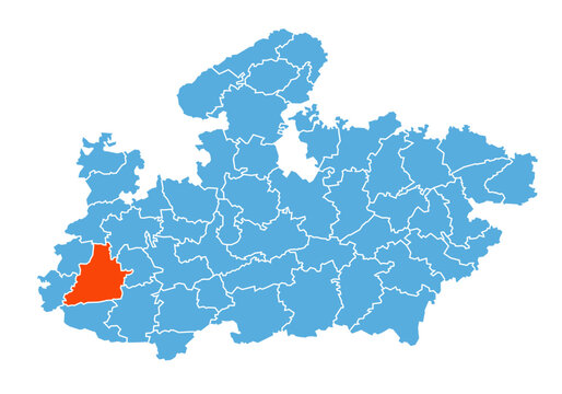 Dhar District map highlighted in Madhya Pradesh state map 