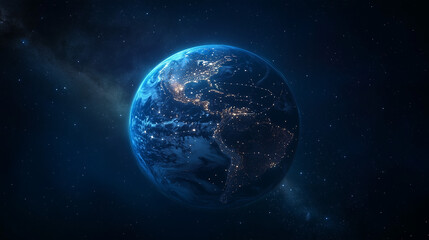 Obraz premium 宇宙空間に浮かぶネットワークでつながるデジタル地球