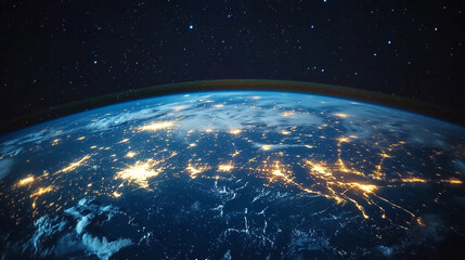 Obraz premium 宇宙空間に浮かぶネットワークでつながるデジタル地球