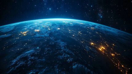 Fototapeta premium 宇宙空間に浮かぶネットワークでつながるデジタル地球
