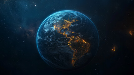 Obraz premium 宇宙空間に浮かぶネットワークでつながるデジタル地球