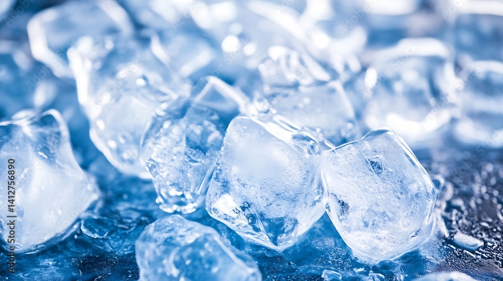 Fototapete close up of sparkling ice cubes with condensation on a reflective surface : generative ai