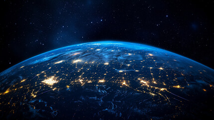 Obraz premium 宇宙空間に浮かぶネットワークでつながるデジタル地球