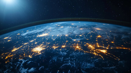 Fototapeta premium 宇宙空間に浮かぶネットワークでつながるデジタル地球